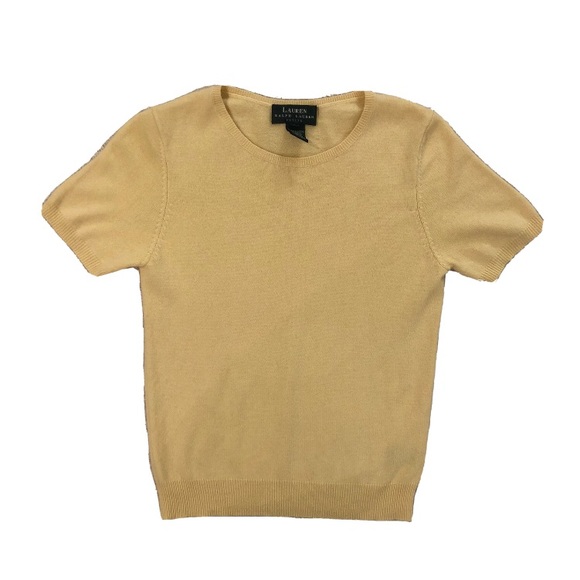 Ralph Lauren Yellow Petite Cashmere Short Sleeve Sweater. - Picture 1 of 3